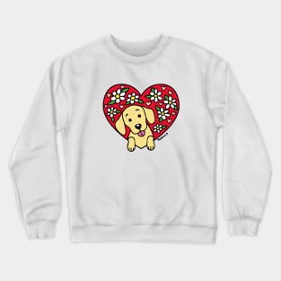 Yellow Labrador and Floral Heart Crewneck Sweatshirt